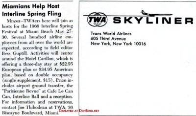 1966 - TWA Skyliner article about the 1966 Interline Spring Festival on Miami Beach