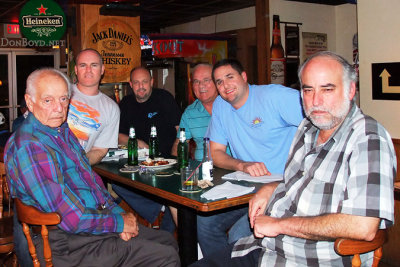 January 2012 - Al Herreros, Joe Pries, Dave Hartman, Don Boyd, Marc Hookerman and Andres Herreros at Bryson's Irish Pub