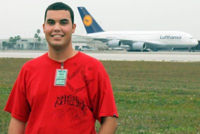 2012 MIA Airfield Tour - Luimer Cordero and the Lufthansa A380 taxiing to the gate at MIA