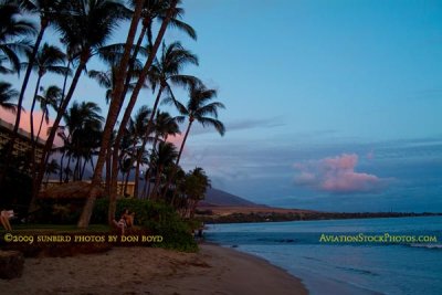 2009 - looking toward Lahaina at sunset from the Hyatt Regency beachfront on Kaanapali Beach, Maui