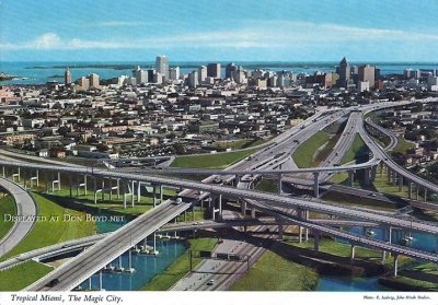 Late 1969 - downtown Miami with the new I-95, SR 836 and I-395 interchange in the foreground