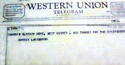 1964 - page 3 of telegram from Deauville Hotel owner Morris Lansburgh to TV star Ed Sullivan about the Beatles arrival in Miami