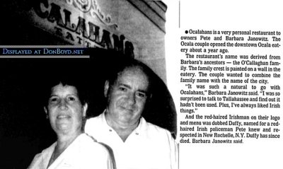 1994 - article about Barbara and Pete Janowitz (formerly of Jano's in Hialeah) and their Ocalahans Eatery in Ocala