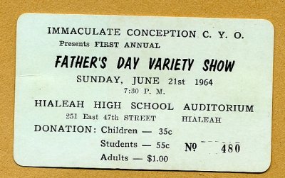 1964 - Father's Day Variety Show Ticket