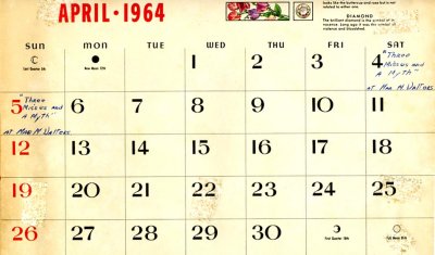 Mike Murnane's April 1964 calendar