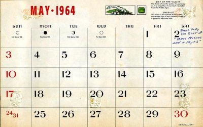 Mike Murnane's May 1964 calendar