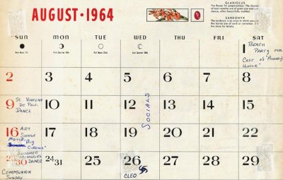 Mike Murnane's August 1964 calendar