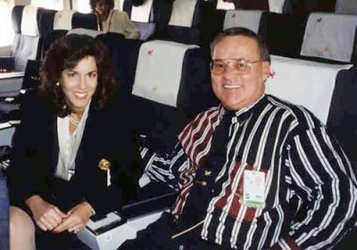 1996 - Marie Clark-Vincent and me at luncheon onboard a Varig DC10-30 at MIA