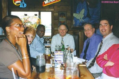 1998 - Althea Coleman, Ronnie Bristow, Ron Smith, Jim Figaro Murphy, Don Boyd, and Ralph Cruz enjoying lunch