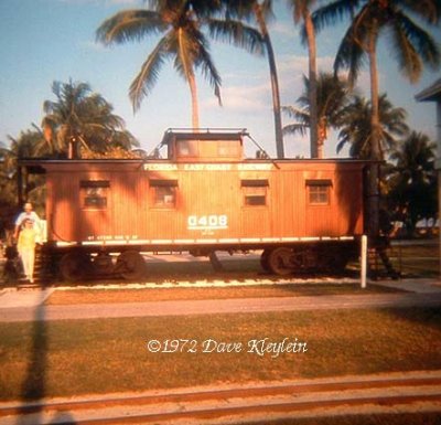1972 - the Florida East Coast Railway caboose on display at Crandon Park, Key Biscayne
