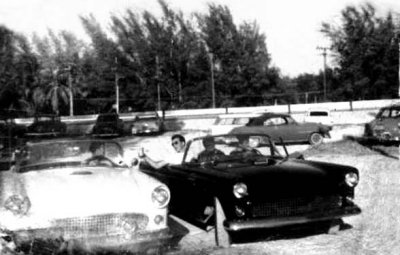 Late 50's - Chick Gagen in his '55 white T-Bird, George Young and Gil Acosta in Gil's '55 T-Bird