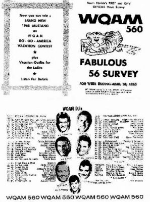 1965 - the April 10th weekly WQAM-560AM Top 56 music survey