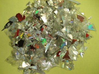 PC clear spurs and disc & PC CD/DVD regrind metalized