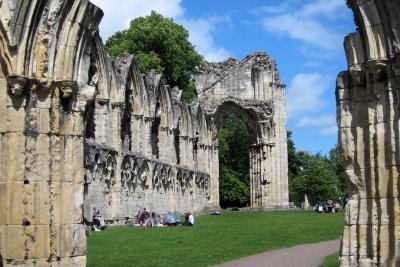 Ancient, crooked, haunted monastery ruins in York