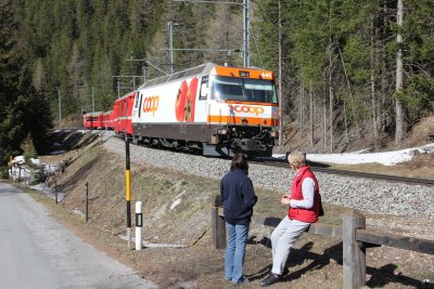 The trains wind their way upward through....
