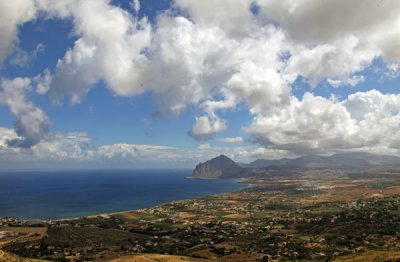 Sicilian Panorama overlooking the Mediterranean Sea.