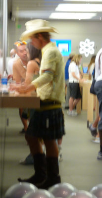 Cowboy in kilt at Apple Store