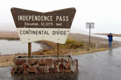Continental Divide, Independence Pass, 12,095 feet, Top of the Rockies, Route 82, east of Aspen, light snowfall (S-0745)