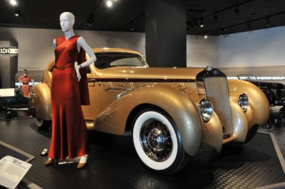 1937 Delage D-8 Coupe Aerosport & 1938 Bergdorf Goodman evening dress, Petersen Automotive Museum's Automotivated show (5006)