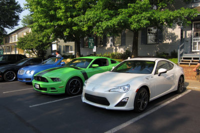 Right, 2013 Scion FR-S, known as Toyota GT86 or 86 outside North America, next to a 2013 Ford Mustang Boss 302 (1289)