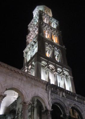 the tower of diocletian's palace at night