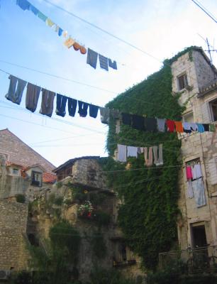 laundry strung among the 'living ruins' of split, croatia