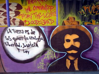 zapata mural on 22nd street construction walkway