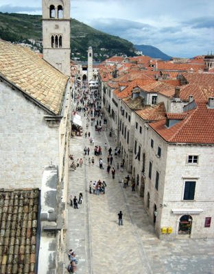 the main street of dubrovnik, seen from atop the city walls