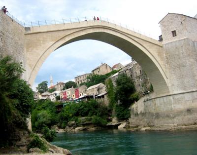 the old bridge, mostar.  built 15th C, destroyed by croatian 1993, rebuilt 2004