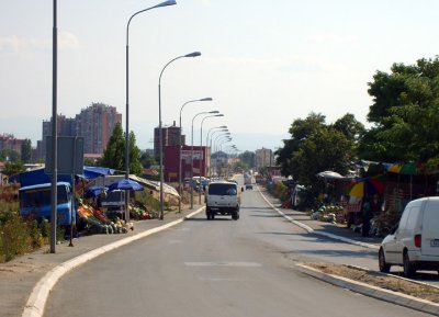 produce sellers on a road in prishtina