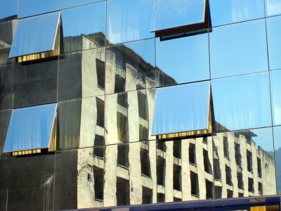 old hotel europa reflected in the new