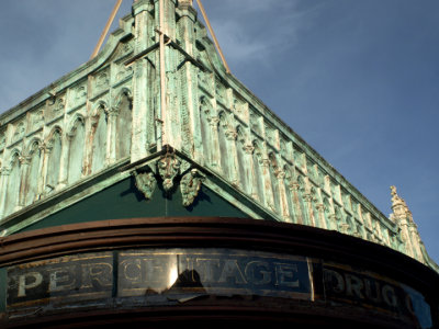 Drug Store facade above Boogaloo's on 22nd and Valencia, San Francisco