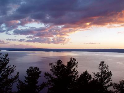 sunset on Lake Yellowstone