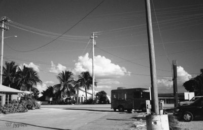 andy's truck in black and white