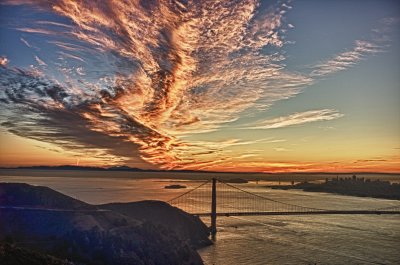 Pink and Gold Clouds over the Golden Gate Bridge