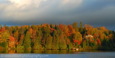 Late afternoon sunlight on autumn colours in the Laurentian Mountains