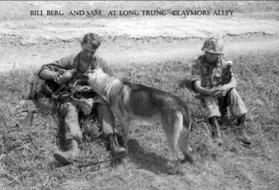 Sgt. Bill Berg and Sam with South Vietnamese Ranger at Long Trung - Claymore Alley