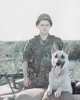 L. A. Kidd with Sentry Dog King 41X2  Dec. 1966-Dec. 1967 in rifle pit on K-17.