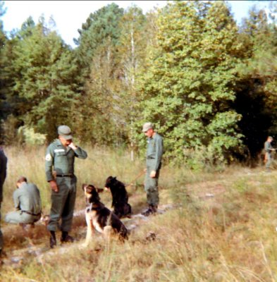 Scout Dogs and handlers Sgt. Alfred Tuner & Vernon Whybrew & Tip