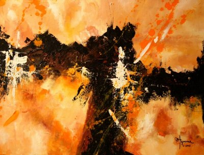 ABSTRACT IN ORANGE. MIXED MIEDIA 18 X 24 SOLD