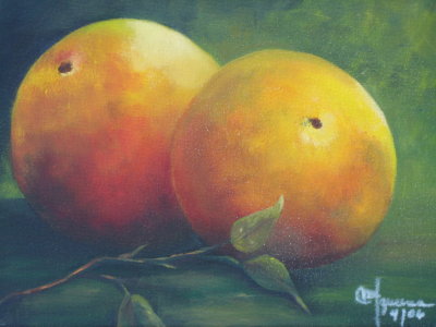 ORANGES WITH LEAVES 8X10 Oil on canvas SOLD  T. Rodriguez