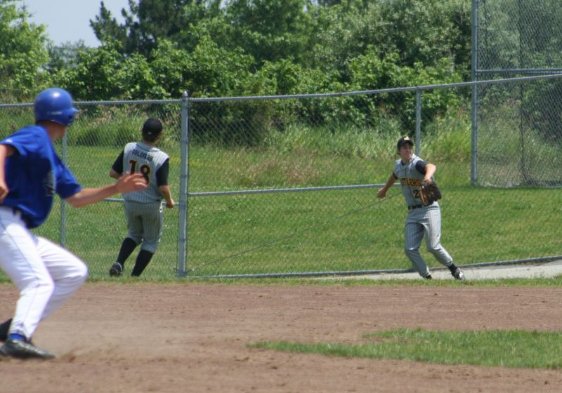 brent plays a ball in right field