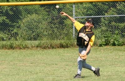 adam makes a throw from centerfield