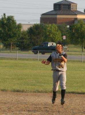 cody looks for the fly ball