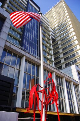 Bike Rack Sculpture and American Flag Outside Waterfront Plaza.jpg
