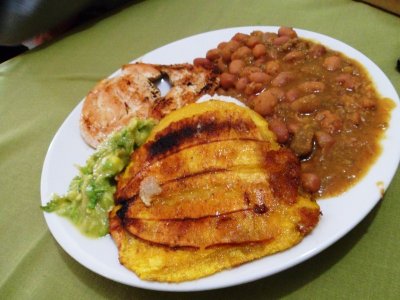 Lunch in Zipaquira - Chicken, Beans, Rice, Guacamole Salad, and Plantains.jpg