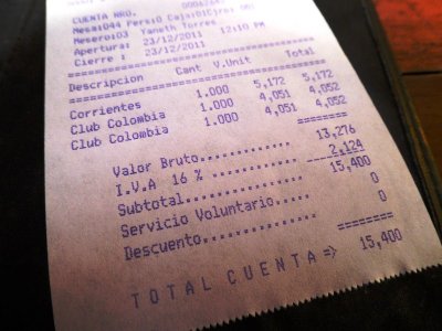 Bill at Restaurante - $2.5 for the Meal.jpg