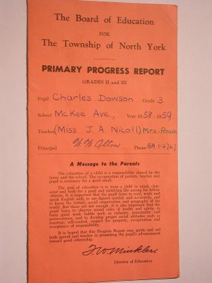 Grade 3 Report Card.