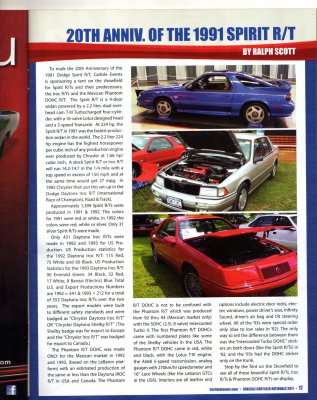 20th Anniversary Article, Pg 17 in Carlisle All Chrysler Nationals 2011 Program