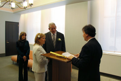 The wedding ceremony for Orna and Moshe (Judy is in the background) - at the City Clerk's Marriage Bureau in Manhattan